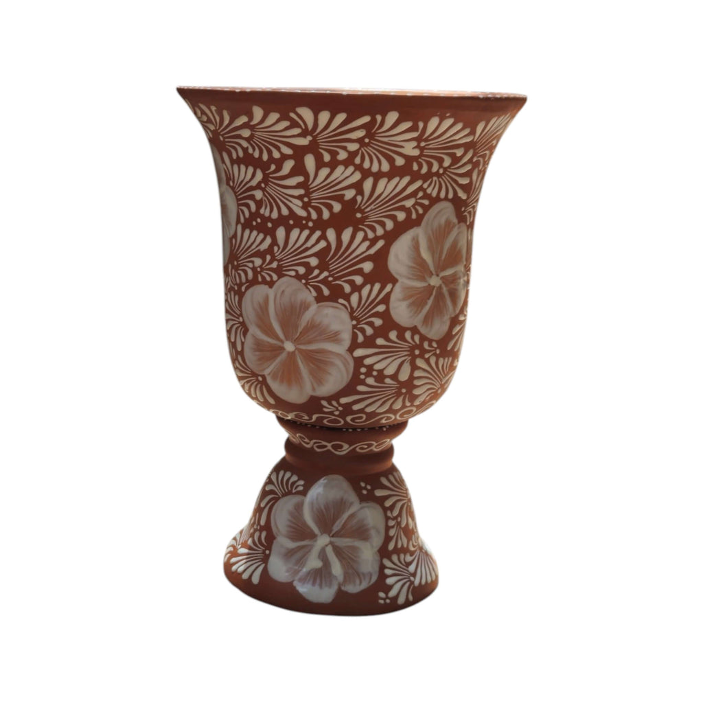 XL Brown & White Talavera Pedestal Planter | Handmade Flower Pot, view 7
