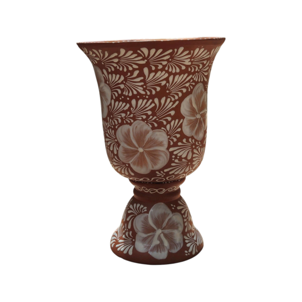 XL Brown & White Talavera Pedestal Planter | Handmade Flower Pot, view 8