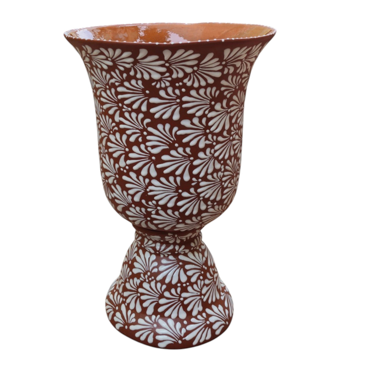 XL Brown & White Talavera Pedestal Planter | Handmade Flower Pot, view 6