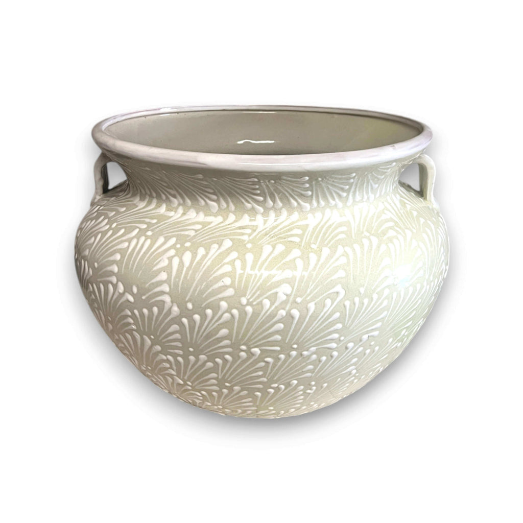 Extra Large Talavera Flower Pot | White Handmade Mexican Planter, view 4